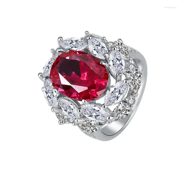 Anneaux de cluster 925 Sterling Silver 10 14mm Oval Cut Lab Ruby Saphir Haute Carbone Diamants Gemstone Bague de fiançailles Fine Bijoux