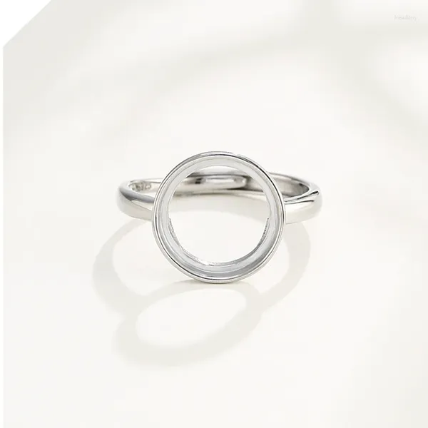 Anneaux de cluster 925 Sterling Silver 15mm rond cabochon semi-monture bague de fiançailles bijoux de mariage réglage de pierres précieuses