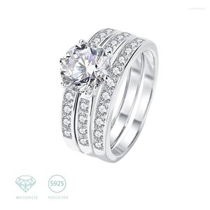 Bagues de cluster 925 Sterling Silver 2 Moissanite 3 Tiered Ring Trendy Y2K Style Women Selling Wedding Engagement Birthday Gift