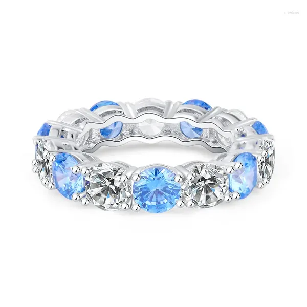 Anillos de clúster 925 STERLING SILVER ANCHIVO BANDA DE 3 mm Alterna Two Tone Cubic Zirconia CZ Eternity Ring para mujeres