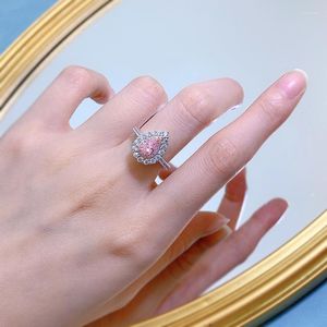 Cluster Ringen 925 Sterling Zilver 4 7 Prachtige Drop Roze Glanzend Zirkoon Eeuwige Liefde Ring Voor Vrouwen Verloving Bruiloft fijne Sieraden Geschenken