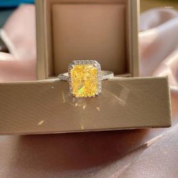 Clusterringen 925 Sterling Silver 4 CT 8 10mm Princess Citrine Cubic Zirkonia Diamant Radiant Cut CZ Betrokkenheid Ring Fijne sieraden