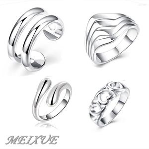 Clusterringen 925 Sterling Silver 4pc/Set Fashion Charm Finger Ring Set voor vrouwen Vintage Boho Knuckle Party Wedding Girl Sieraden