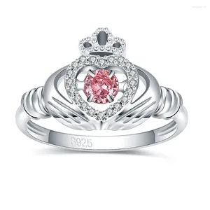 Clusterringen 925 Sterling zilver verstelbaar dansende roze Ierse claddagh vriendschap belofte liefde hart sieraden geschenken voor vrouwelijke vrienden