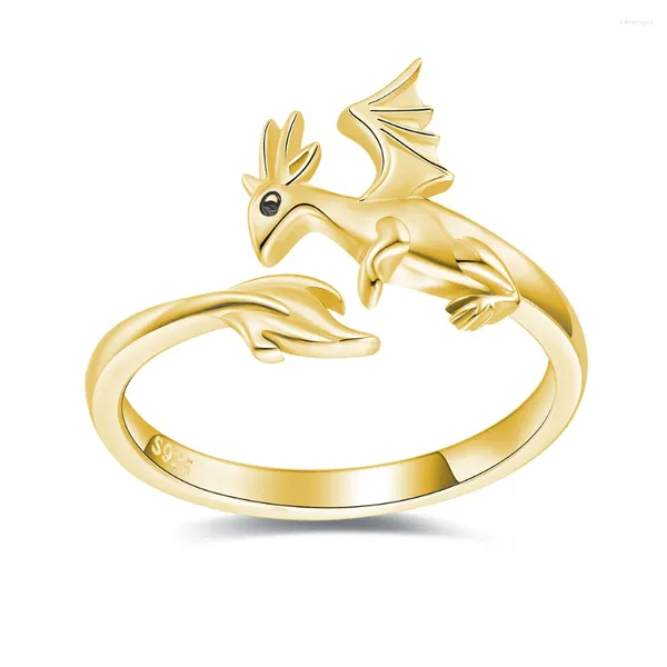 Bagues de cluster 925 Sterling Silver Animal Gold Dragon Ouvert Wrap Réglable Pouce Dinosaure Bague Bijoux Cadeaux de Fête des Mères pour Fille Femmes