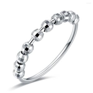 Anillos de racimo 925 anillo de ansiedad de plata esterlina mujeres hombres corredor Fidget apilamiento ajustable con cuentas preocupación alivio del estrés joyería