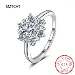 Cluster anneaux 925 Silver en argent sterling belle bague ouverte de flocon de neige pour les femmes clear cz datation romantique ajusté bijoux de fête fine gar214