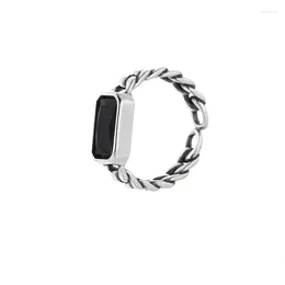 Cluster Ringen 925 Sterling Zilver Zwarte Agaat Ketting Wijsvinger Ring Vrouwelijke Minderheid Ontwerp Mode Persoonlijkheid 2024 Trend