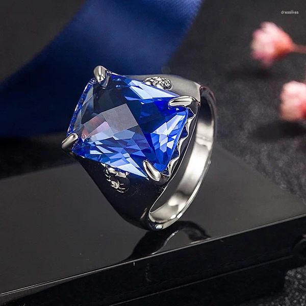 Bagues de cluster 925 Sterling Silver Blue Sapphire Gemstone Bague Femelle Anillos de Mariage Bandes Origine Bijoux Anel Box