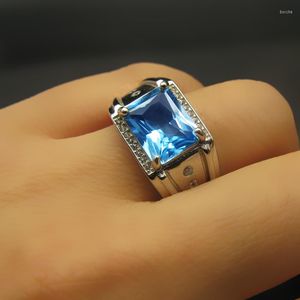 Clusterringen 925 Sterling Silver Blue Topaz Ring Fashion cadeau voor vrouwen sieraden Rose open prima J081001agb