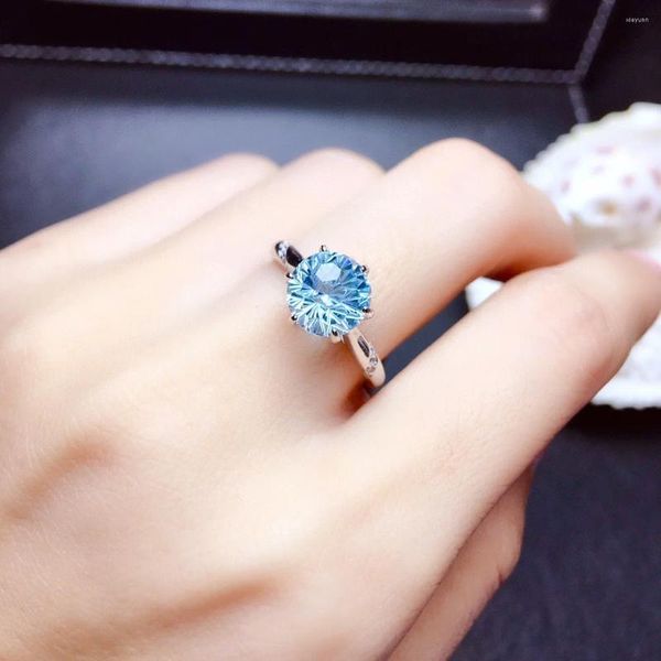 Anillos de racimo 925 plata esterlina azul topacio anillo super flash 2 abierto compromiso de las mujeres promesa joyería de boda