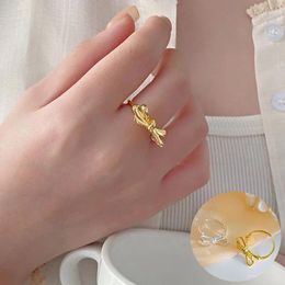 Cluster anneaux 925 Silver Silver Bowknot Open Ring pour femme fille simple lisse creux de conception bijoux de fête