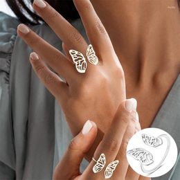 Bagues de cluster 925 Sterling Silver Butterfly Bague ouverte pour femmes Girl Fashion Hollow Out Géométrique Design Bijoux Party Cadeau Drop