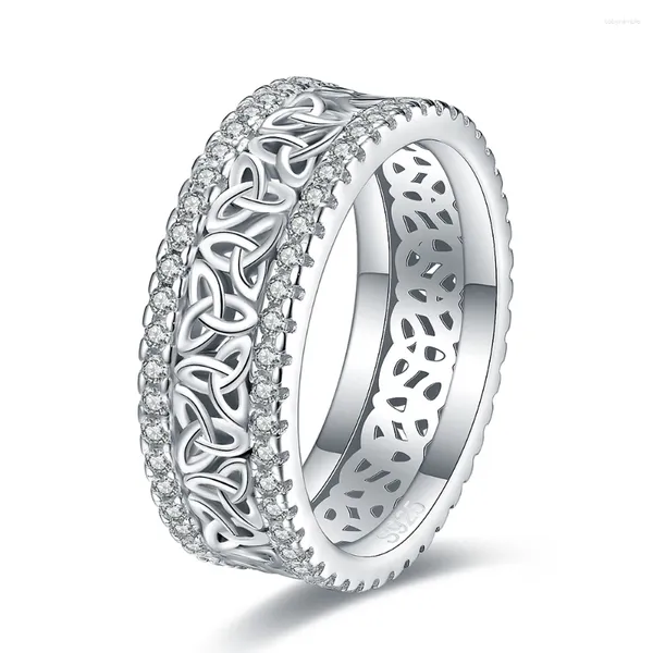 Bagues de cluster 925 Sterling Silver Celtic Eternity Mariage Zircone Cubique Promesse Irlandaise Bijoux de Fiançailles Cadeaux de Saint Valentin pour Femme Femme