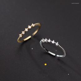 Clusterringen 925 Sterling Silver Clear CZ Shiny Zirkon Ring Bead Koreaanse dunne vinger Joodse accessoires