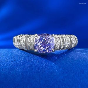 Cluster Ringen 925 Sterling Zilver Verpletterd Cut 6 MM Amethist Edelsteen Bruiloft Verlovingsring Voor Vrouwen Sieraden Groothandel