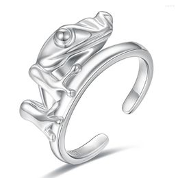 Cluster Ringen 925 Sterling-Zilver Leuke Dier Kikker Open Verstelbare Vinger Ring Fine Party Kerst Sieraden Geschenken Voor Vrouwen tiener Meisjes