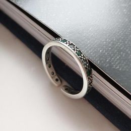 Cluster ringen 925 sterling zilver donker groene smaragd zirkoon micro verharde CZ vintage cirkel diamanten ring aanpasbare open verlovings band voor