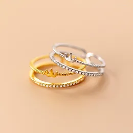 Cluster Ringen 925 Sterling Zilver Dubbellaags Vintage Kroon Ring Dames Zoete Luxe Zirkonia Open Partij Sieraden Cadeau
