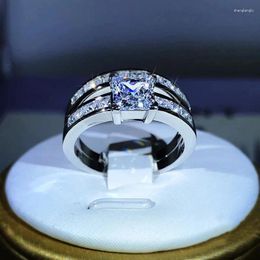 Bagues de cluster 925 Sterling Silver Double rangée Zircon Micro incrusté pour femmes Style mariage diamant bague ensemble couple bijoux