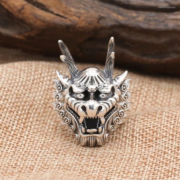 Anillos de racimo 925 Plata de ley Dragón Hombres Punk Biker Anillo Joyería A5038