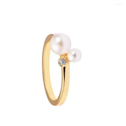 Cluster anneaux 925 Sterling Silver Duo traité en eau douce Cultured Pearls Ring For Women Engagement de mariage Bijoux Bijoux Gift
