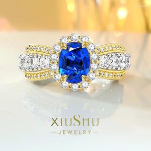 Anillos de racimo 925 plata esterlina en forma de huevo anillo de tesoro azul conjunto con diamantes de alto carbono diseño elegante versátil para mujeres