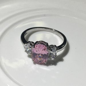 Bagues de cluster 925 Sterling Silver Bague de fiançailles Rose CZ Femmes Promesse de mariage pour cadeau