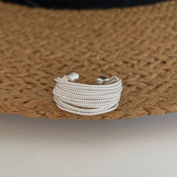 Anneaux de cluster 925 Sterling Silver Exquis Chain Link Multi-Thread Open Ring Noble Bijoux pour femmes