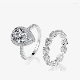 Bagues en grappe en argent Sterling 925 fantaisie goutte d'eau 2 pièces en forme de poire diamant bague ensemble femmes fête de mariage bijoux fins