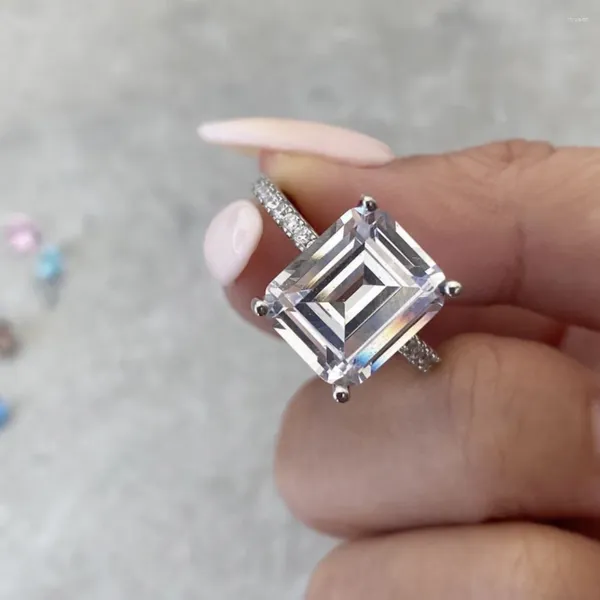 Bagues de cluster 925 Sterling Silver Finger Set Simple Square Emerald Cut Naturel Blanc Saphir Bague de mariage pour femmes Bijoux