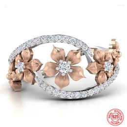 Cluster Rings 925 Sterling Silver Flower Zircon Anneau Pour Femmes Fête Bijoux Anniversaire Cadeau
