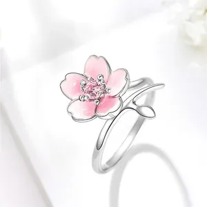 Clusterringen 925 Sterling zilveren bloemring vinger elegante kersenbloesems zoet open voor vrouw meisje feestje fijne sieraden cirkel