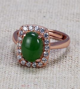 Anillos de racimo Plata de ley 925 para mujeres Forma ovalada Chapado en oro rosa Natural Jade verde Micro pavimentado Zircon Apertura envolvente Typ5029888