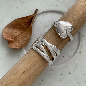 Cluster Ringen 925 Sterling Zilver Voor Vrouwen Eenvoudige Minimalistische Retro Hart Open Vinger Ring Mode Band Vrouwelijke Bijoux Gift