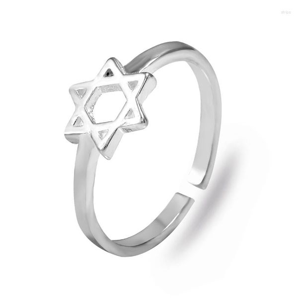 Anillos de racimo de plata de ley 925 para mujeres y hombres, hexagrama, estrella Hexagonal hueca, anillo abierto ajustable, joyería de compromiso para boda