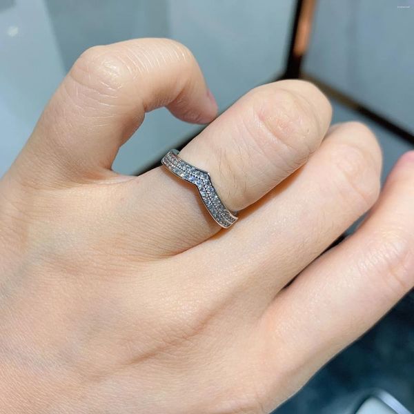 Anillos de racimo 925 plata esterlina diamante de alto carbono completo tipo V para mujeres anillo de compromiso de boda regalo de joyería fina