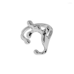 Cluster anneaux 925 Siltling Silver Geométrique Géométrique Irréguleux Liquide Lava Pouth en forme ouverte pour les femmes Bijoux de personnalité