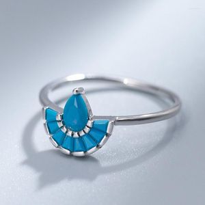 Anillos de racimo 925 plata esterlina Corte geométrico Turquesa Apilable Mujer Personalidad Boda Fiesta Diario Joyería fina