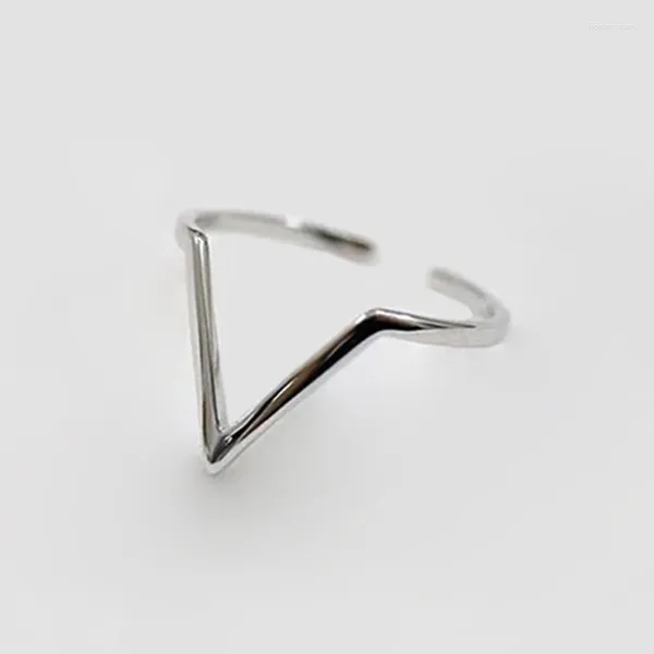 Anillos de racimo 925 plata esterlina geométrica onda letra V dedo ajustable minimalista encanto joyería para mujeres accesorios al por mayor