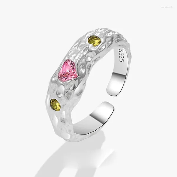 Bagues de cluster 925 Sterling Argent Géométrique Coeur Rose Pour Femmes Hommes Simple Mode Coréenne Ouvert Réglable Bague À La Main Couple Cadeaux