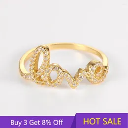 Anillos de racimo 925 plata esterlina color oro letra anillo de amor para mujeres pareja cz cristal joyería regalo de boda