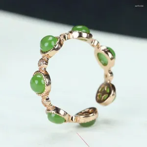 Cluster Ringen 925 Sterling Zilver Groene Jade Zirkoon Ring Vrouwen Fijne Sieraden Echte Chinese Tian Jades Nefriet Gouden Opening Verstelbaar