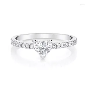 Anillos de racimo 925 corazón de plata esterlina CZ anillo de compromiso de boda 5A Zirconia cúbica clásico delicado delicado mujer chica dedo joyería