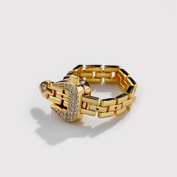 Anillos de racimo 925 Plata de ley Hip Hop hebilla de cinturón de cadena de Metal para mujeres Ins anillo de diamantes de oro coreano regalo de joyería de lujo de moda