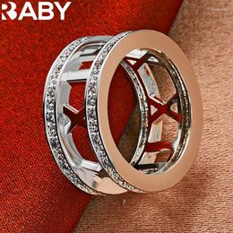 Bagues de cluster 925 Sterling Argent Creux Chiffres Romains Zircon Bague Pour Homme Femmes Bijoux De Mode De Mariage Tendance Accessoires