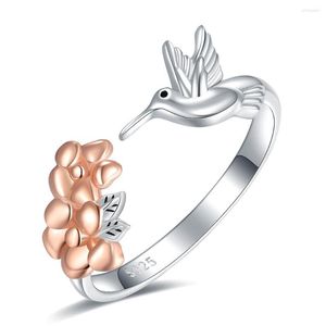 Cluster Ringen 925 Sterling Zilver Hummingbird Leaf Verstelbare Eeuwigheid Belofte Engagement Finger Ring Cute Animal Sieraden Cadeau Voor Vrouwen