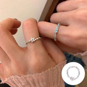 Clusterringen 925 Sterling zilveren onregelmatige open ring voor vrouwen meisje drop glaze bloem eenvoudig ontwerp sieraden verjaardagscadeau