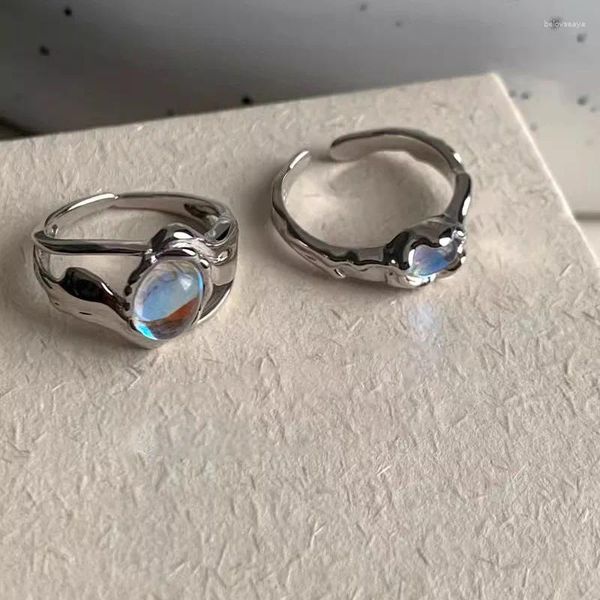 Anillos de racimo 925 plata esterlina irregular piedra lunar ajustable dedo minimalista encanto joyería para mujeres niñas accesorios al por mayor