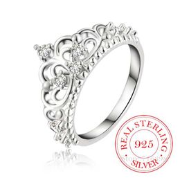 Clusterringen 925 Sterling Silver Jewelry Vintage Luxe Crystal Crown Wedding For Women Fashion Anel de Prata Bijoux GIF